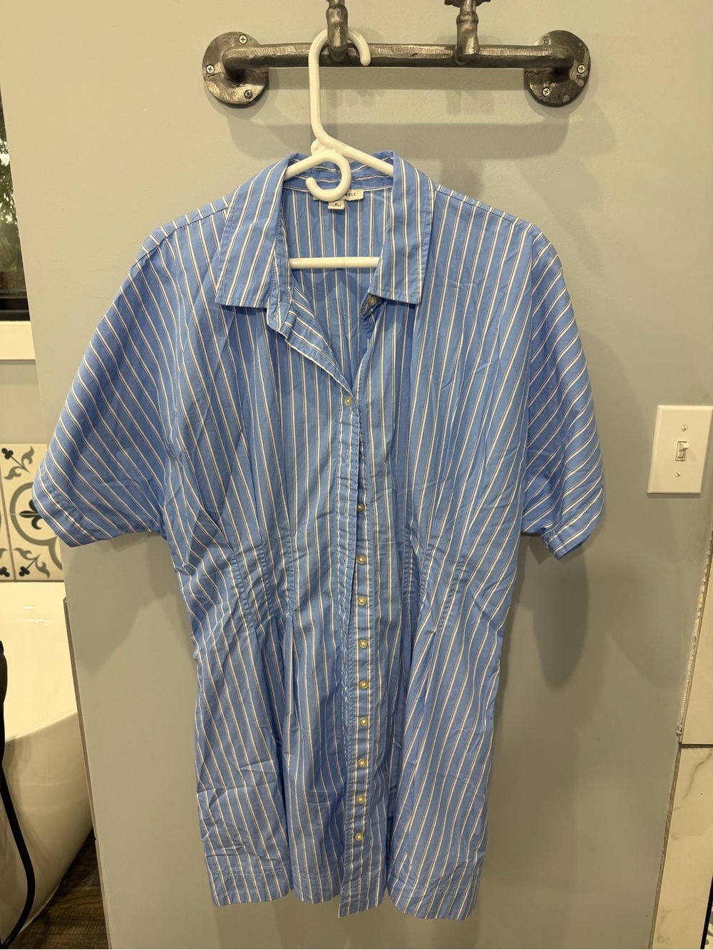 Striped Blue Button-Front Shirt Dress